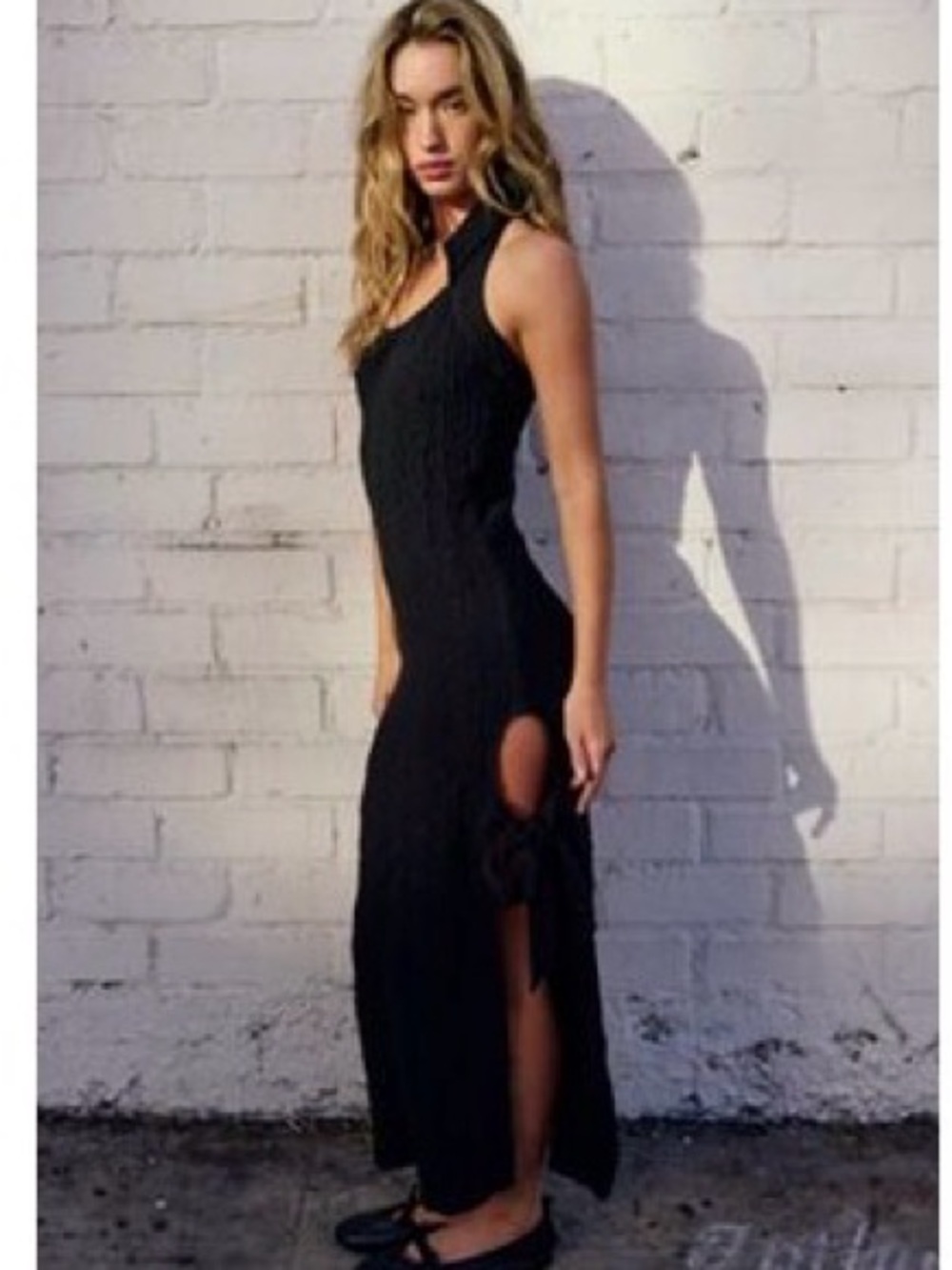 Free People Sea Foam Black Halter Maxi Dress with Side Cutout